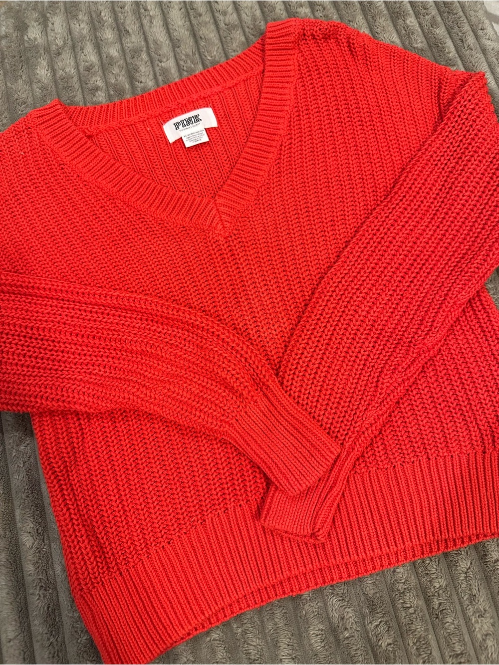 PINK Victoria's Secret Red V‑Neck Knit Sweater
